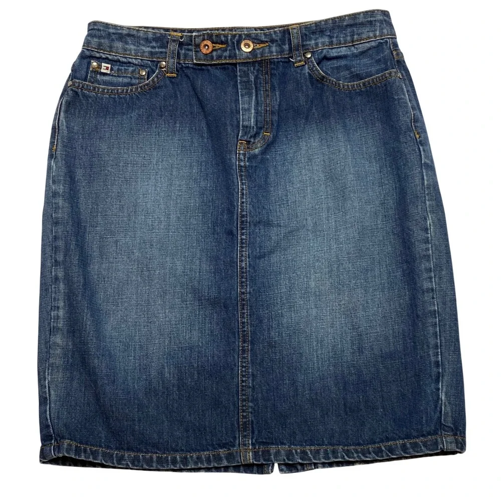 Tommy Hilfiger Womens Denim Pencil‎ Skirt Medium Wash Cinch Back Blue Size 8